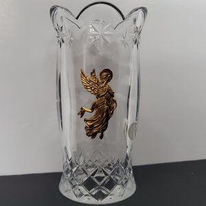 VTG Teleflora Fine Bohemian Hurricane Lead Crystal Cut Glass Gold Angel Applique